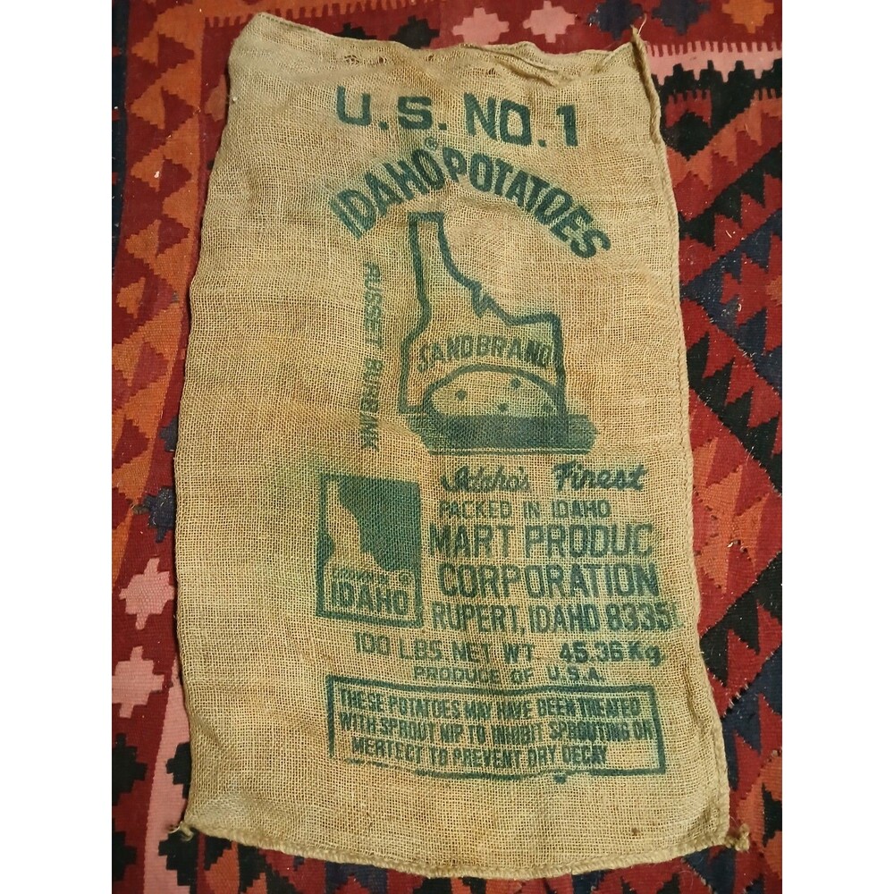 Vtg Burlap Bag Advertising 100 pd Sand Brand Rupert Idaho Potatoes U.S. No 1